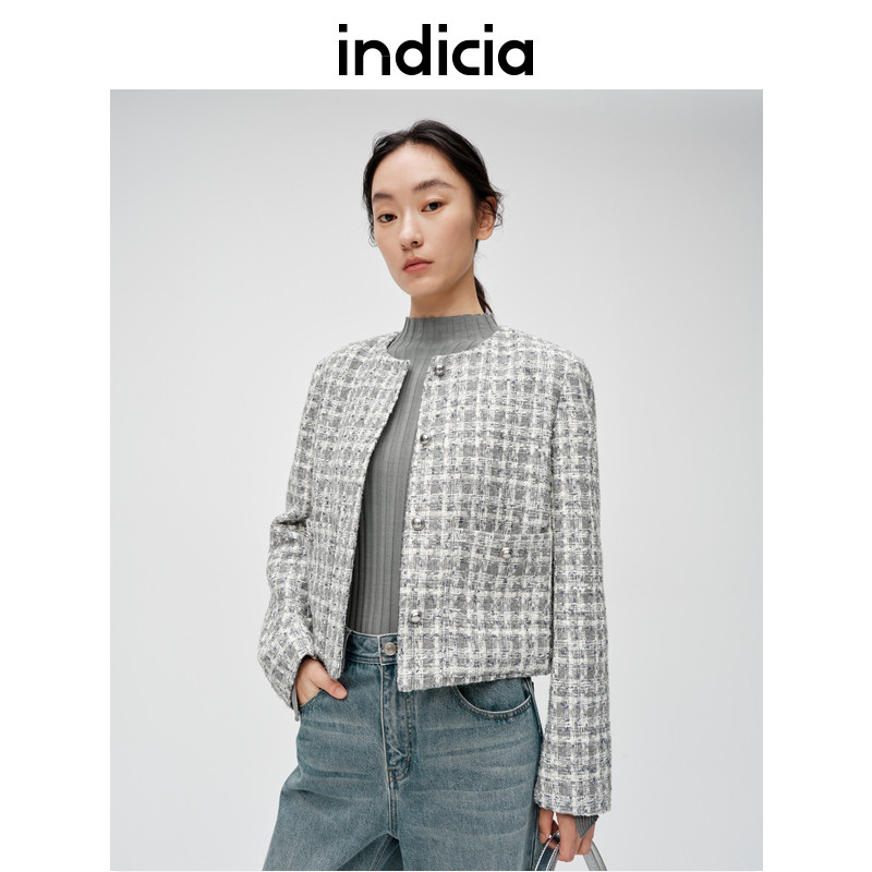 indicia标记商场同款小香风外套撞色格子短款上衣春秋季品质女装,女装/女士精品,短外套,淘宝优惠券,粉丝福利购,淘宝优惠卷