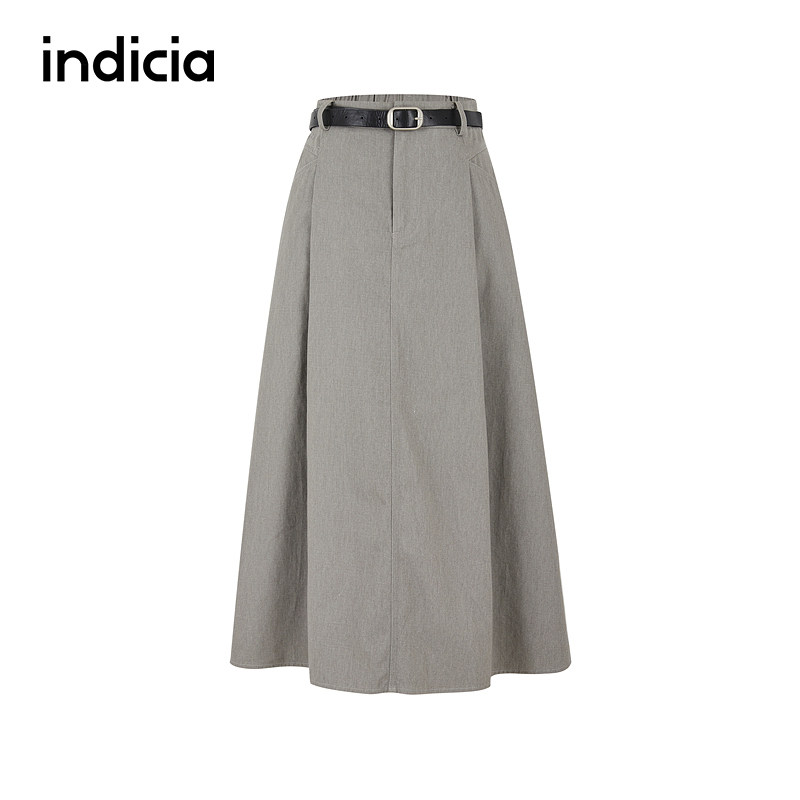 indicia标记商场同款春秋季女装纯棉半身裙灰色裙子F2C5QZ363C
