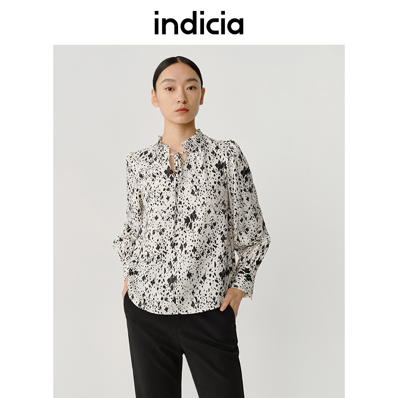 indicia复古气质衬衫印花上衣秋季新款时尚商场同款标记女装