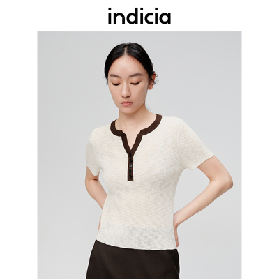 indicia标记商场同款夏季薄款短袖针织衫撞色休闲简约6B405ZZ296C