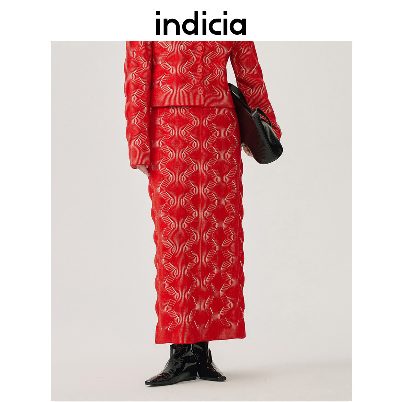 indicia 红色半身裙长款裙子喜庆冬季时尚商场同款标记女装