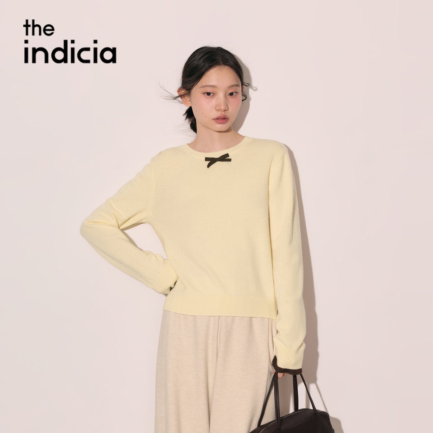 indicia标记柔软黄色羊毛针织衫毛衣2026冬季新款女装L2D6MS270Y