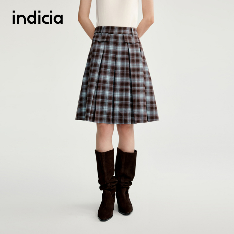 indicia标记25秋新款学院风蓝咖格可露丽半身裙女短裙L2C5QZ165