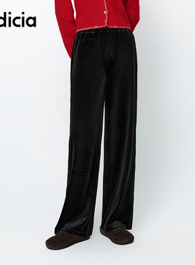 indicia标记简约质感丝绒阔腿休闲裤春秋新款女裤子 F2A5KZ077N