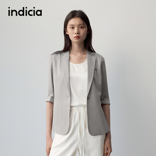 indicia标记商场同款2026夏季新款桑蚕丝小西装外套灰色薄款女装