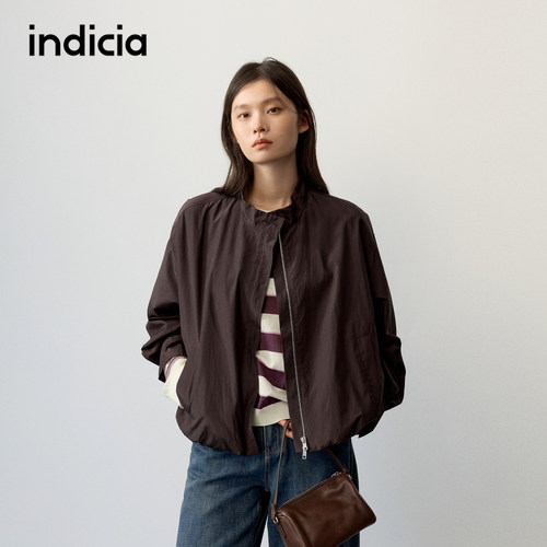 indicia标记商场同款2026秋季新款女装棕色立领短款外套小个子女