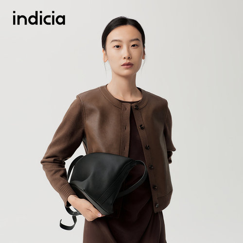 indicia标记商场同款春秋女装老钱风拼接咖色休闲外套F2C5WT417N