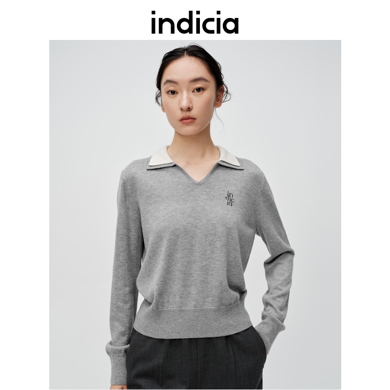 indicia标记商场同款春季新款翻领针织衫毛衫上衣女装6A402ZZ070C