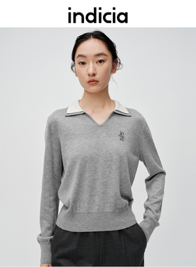 indicia标记商场同款春季新款翻领针织衫毛衫上衣女装6A402ZZ070C