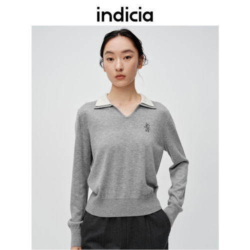 indicia标记商场同款春季新款翻领针织衫毛衫上衣女装6A402ZZ070C