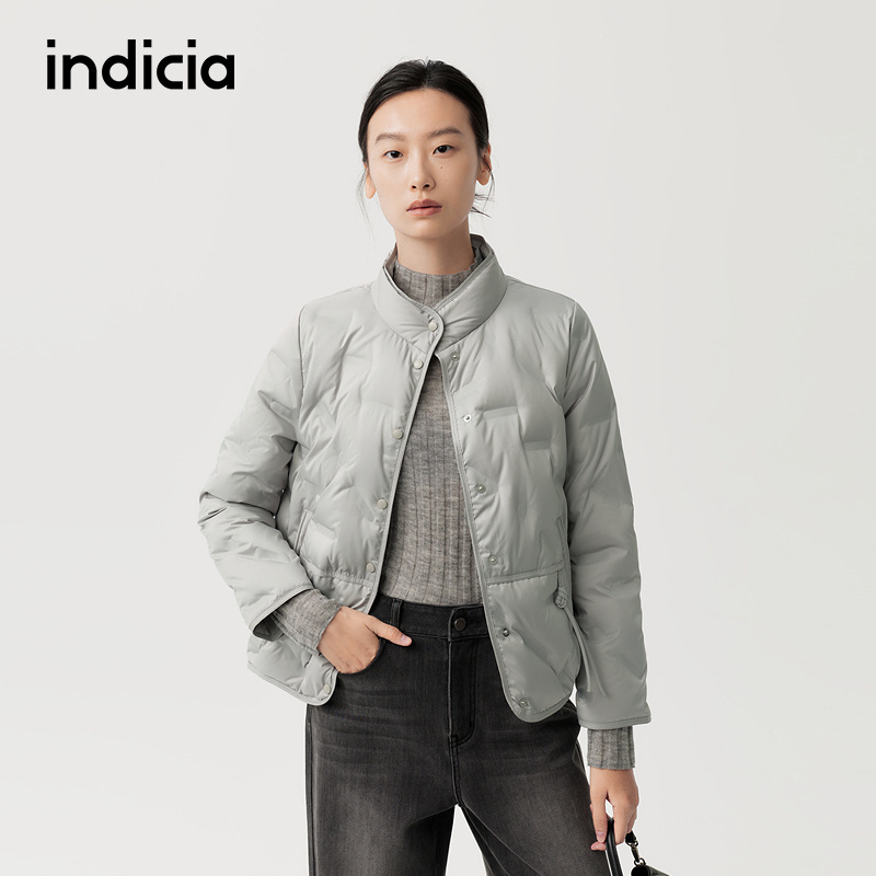 indicia标记商场同款25冬女装羽绒服短款灰色立领外套F2D5YR480N