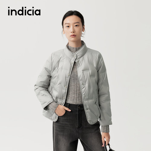 indicia标记商场同款冬季女装羽绒服短款灰色立领外套F2D5YR480N