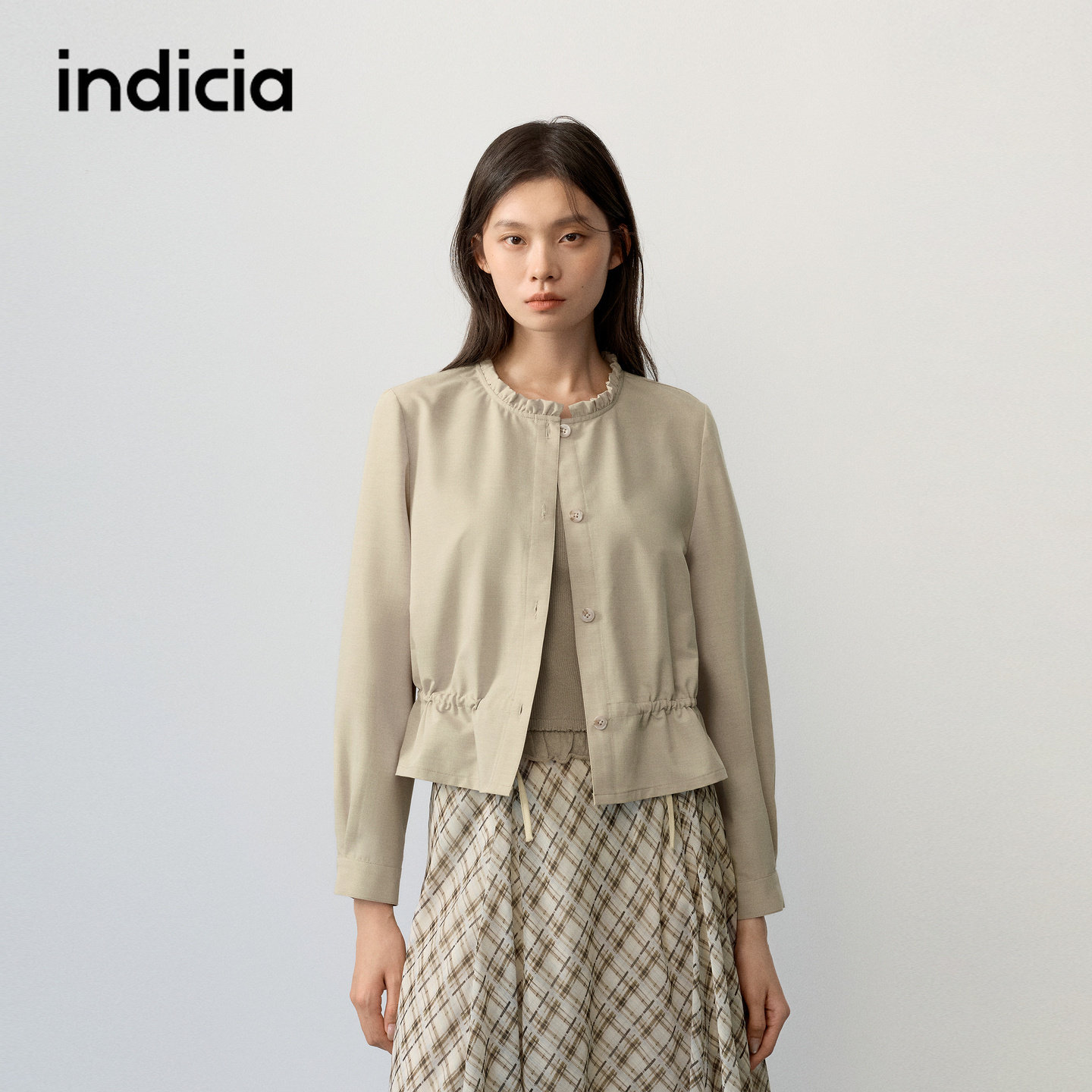 indicia标记商场同款2026秋季新款女装卡其色短款外套女