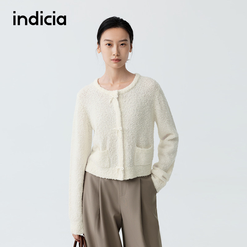 indicia标记商场同款26春季新款女装米白色羊毛针织衫开衫上衣