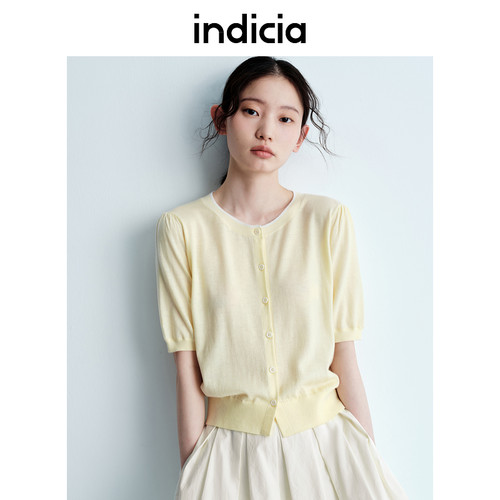 indicia标记薄款针织衫开衫女柔软中袖上衣春夏新款女装L2B5SY032
