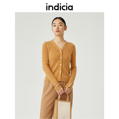 indicia 山羊绒毛衣V领针织开衫女冬季新款商场同款标记女装