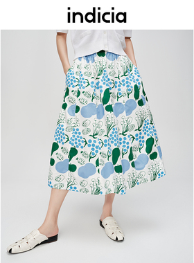 indicia标记商场女夏印花民族风中长半裙度假棉质柔软6B404QZ233C