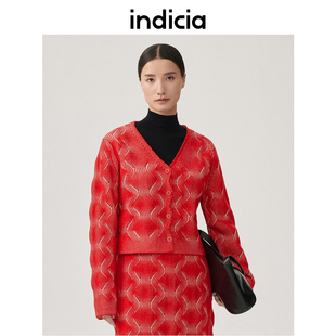 indicia  红色开衫针织衫毛衣上衣冬季时尚商场同款标记女装