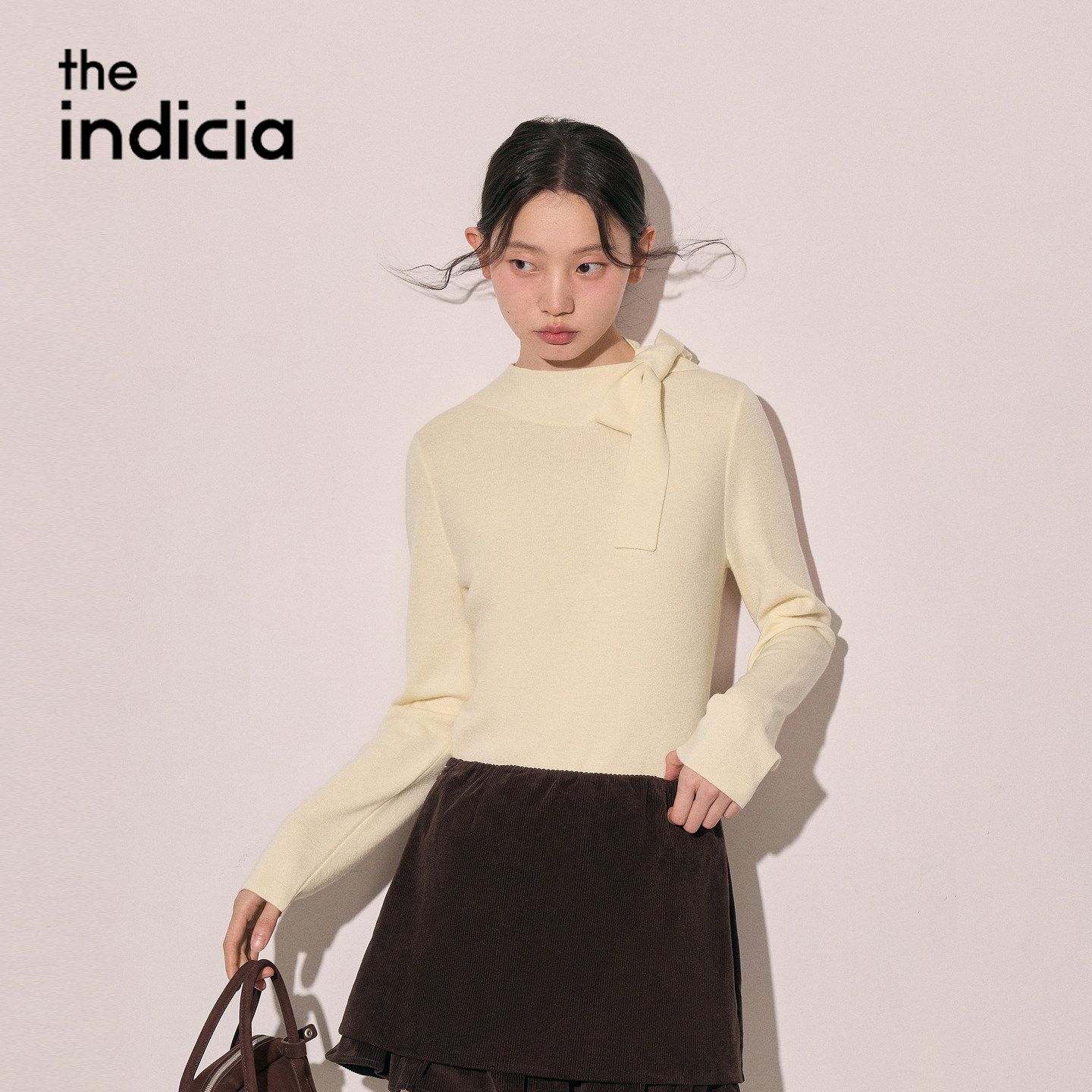 indicia标记商场同款2026冬季新款女装针织衫米色毛衫L2D6MS328Z