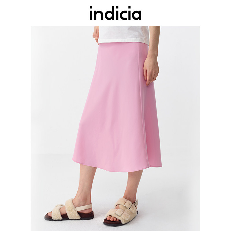 indicia粉色a字半身裙女休闲长裙春秋季商场同款标记女装