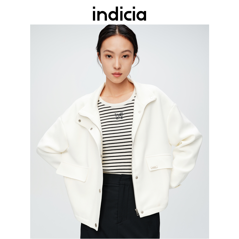indicia标记商场同款2024春季新款米色立领外套上衣6A402WT084C