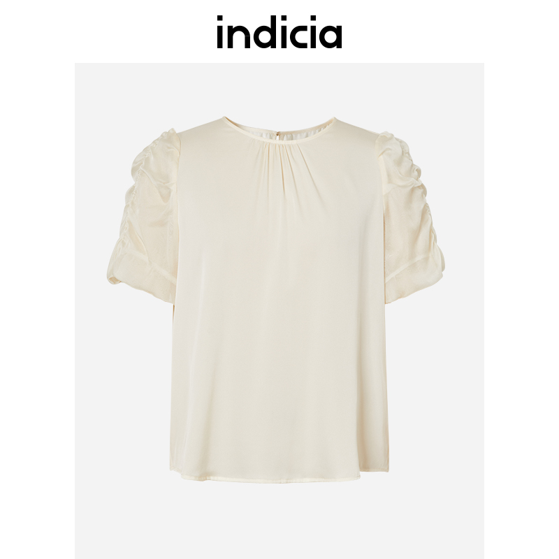indicia短袖圆领桑蚕丝衬衫夏季商场同款标记女装5B306SY199