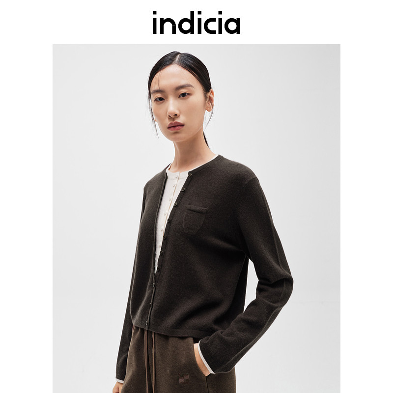 indicia标记商场同款山羊绒假两件针织衫毛衣冬季女装F2D4MS818C