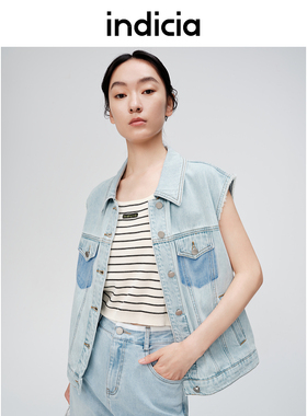 indicia标记商场同款24夏新款翻领撞色纯棉马甲外套6B404MJ226N