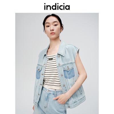 indicia标记商场同款女装夏款翻领撞色纯棉马甲外套6B404MJ226N