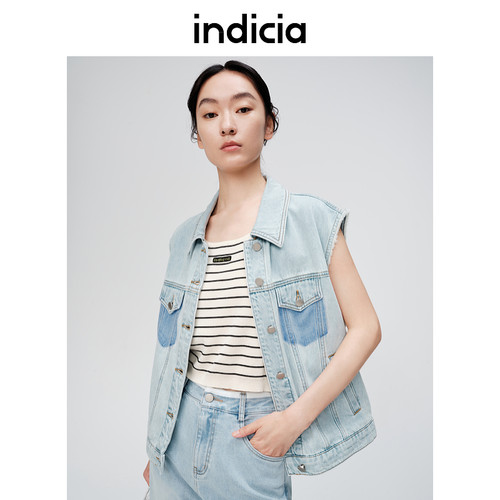 indicia标记商场同款24夏新款翻领撞色纯棉马甲外套6B404MJ226N