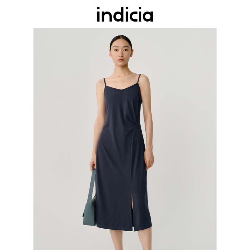 indicia开叉吊带连衣裙灰色修身