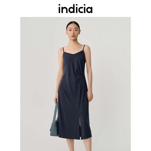 indicia开叉吊带连衣裙灰色修身