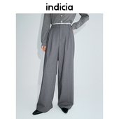 裤 indicia标记简约气质垂感休闲裤 拼接腰头阔腿西装 春秋L2A5KZ013