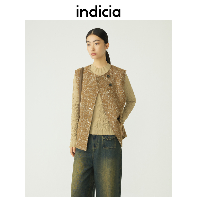 indicia标记商场同款秋冬休闲个性羊毛马甲外套女装5D311MJ596F