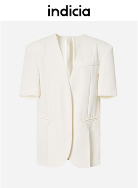 indicia短袖V领白色西装外套春夏季商场同款标记女装5B306WT205