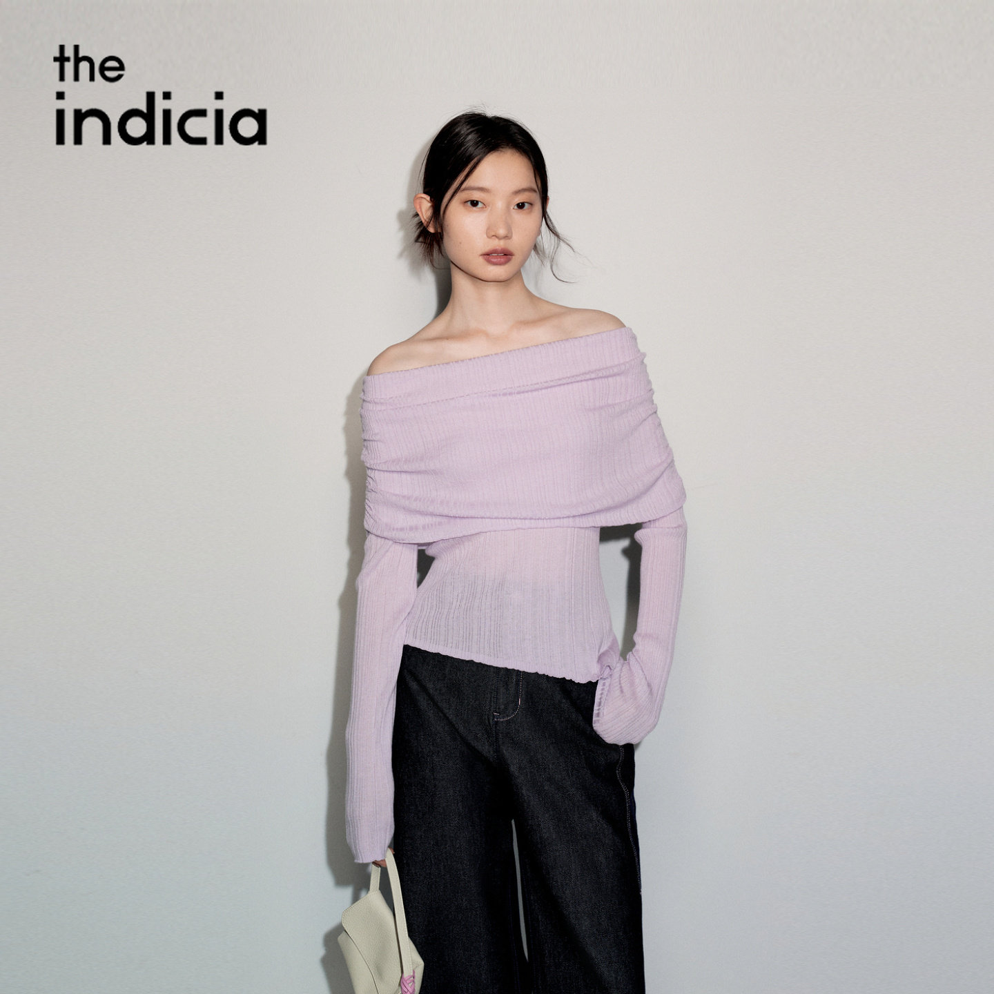 indicia标记商场同款2026秋季女装紫色一字领针织衫L2C6ZZ209Z