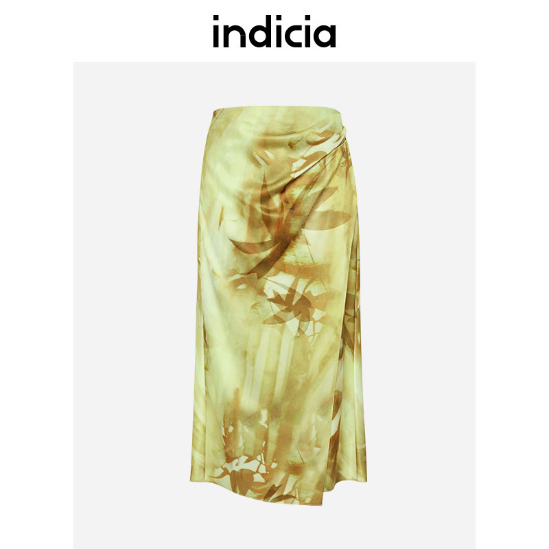 indicia 高腰不规则直筒气质扎染半身裙秋季商场同款标记女装