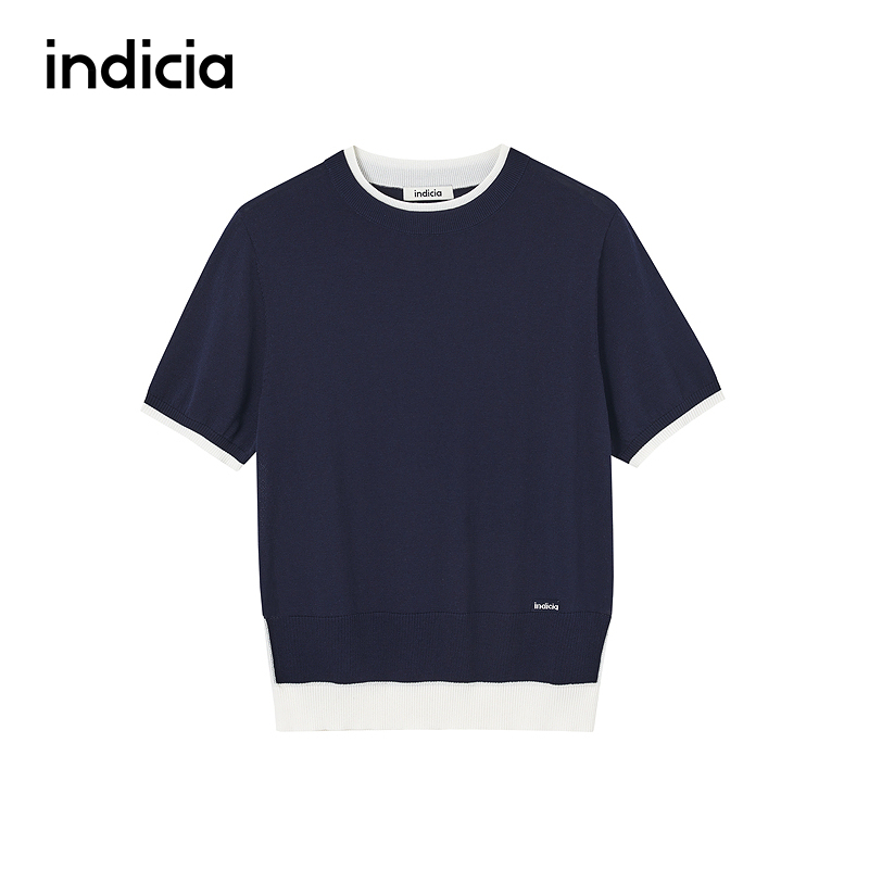 indicia标记商场同款25秋新款拼接撞色简约短款针织衫F2C5ZZ289F
