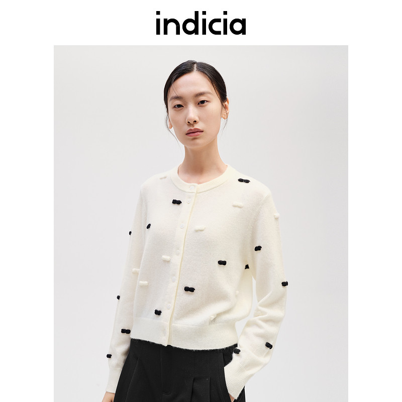 indicia标记商场同款山羊绒温柔甜美针织衫秋冬开衫女F2D4KS743C