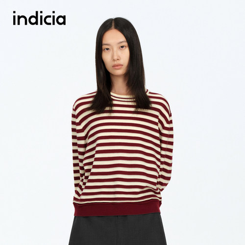 indicia标记商场同款秋冬经典条纹多色针织衫氛围感上衣女装