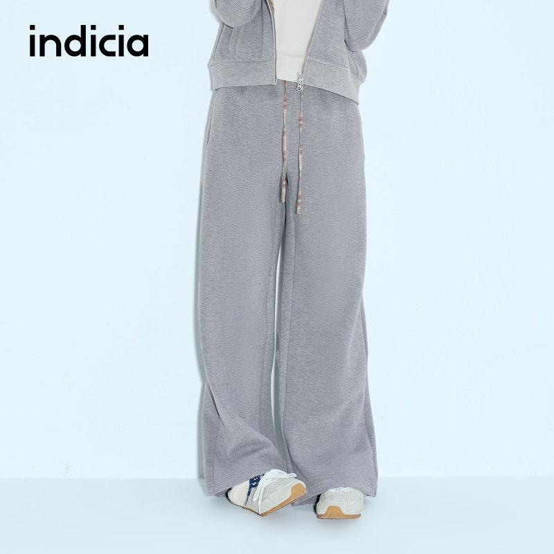 indicia标记冬新款双腰头香蕉卫裤弯刀裤拼接格纹L2D5KZ255