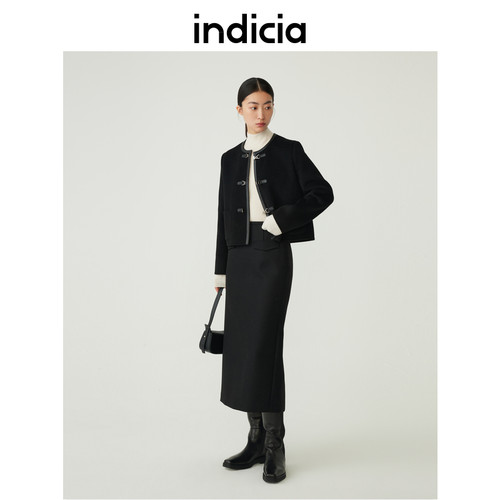 indicia 优雅复古半身裙黑色裙子女冬季新款商场同款标记女装
