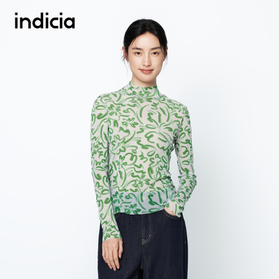 indicia标记商场同款高领长袖印花打底衫春秋季女装6A403SY152F