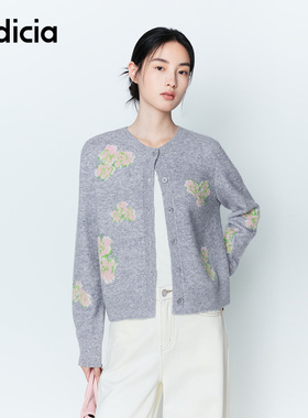 indicia标记商场同款26春季新款女装灰色开衫提花针织衫L2A6KS037