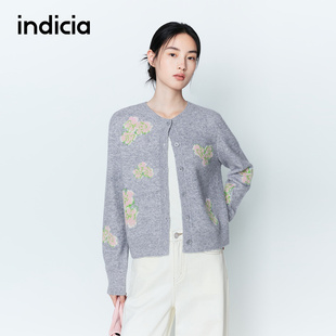 26春季 提花针织衫 新款 灰色开衫 L2A6KS037 女装 indicia标记商场同款
