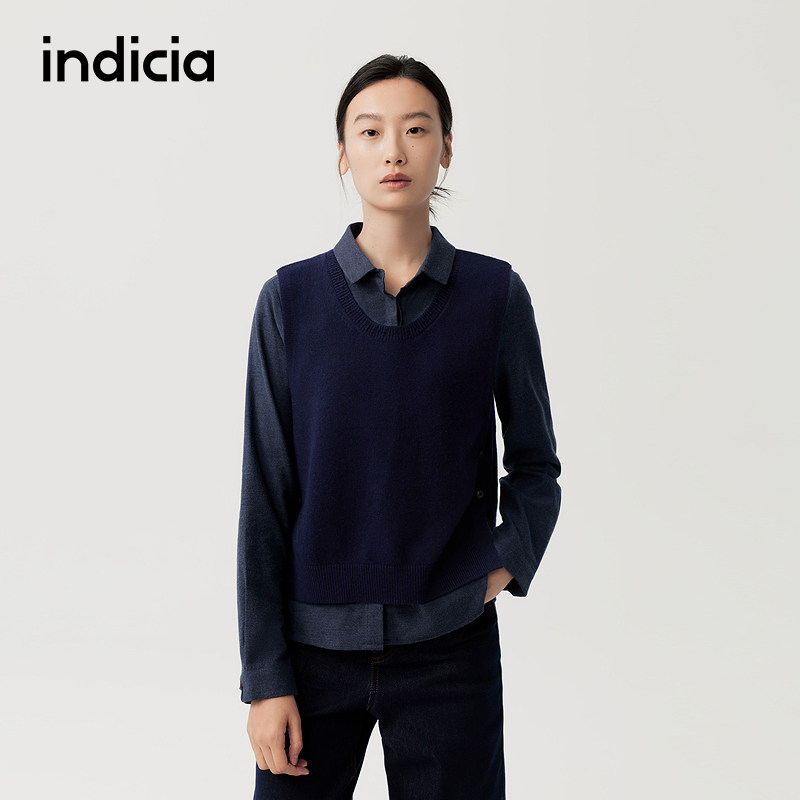 indicia标记商场同款秋冬季女装藏青色马甲背心上衣F2D5BX620N