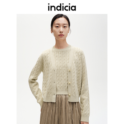 indicia标记两件套针织衫背心开衫套装短外套春秋女装F2C4KS478C