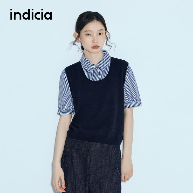 indicia标记商场同款26夏季新款女装假两件衬衫上衣女L2B6CS112C