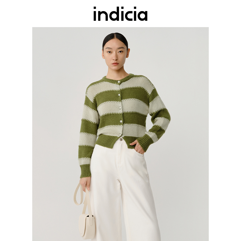indicia条纹针织外搭开衫高级感春秋季商场同款标记女装