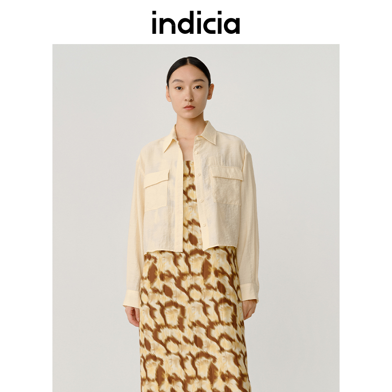 indicia 短款衬衫黄色薄款长袖上衣春秋季商场同款标记专柜女装